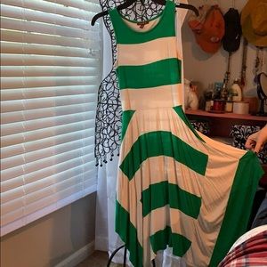 Green and white stripes handkerchief dress